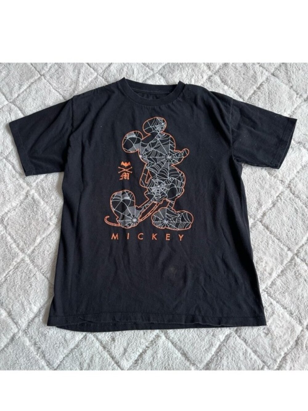 Disney | Black Spider Web Mickey Halloween Short Sleeve Tee Shirt | Size Medium